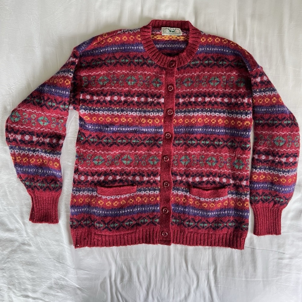 Blarney Woolen Mills Womens Fair Isle Wool Cardigan Sweater